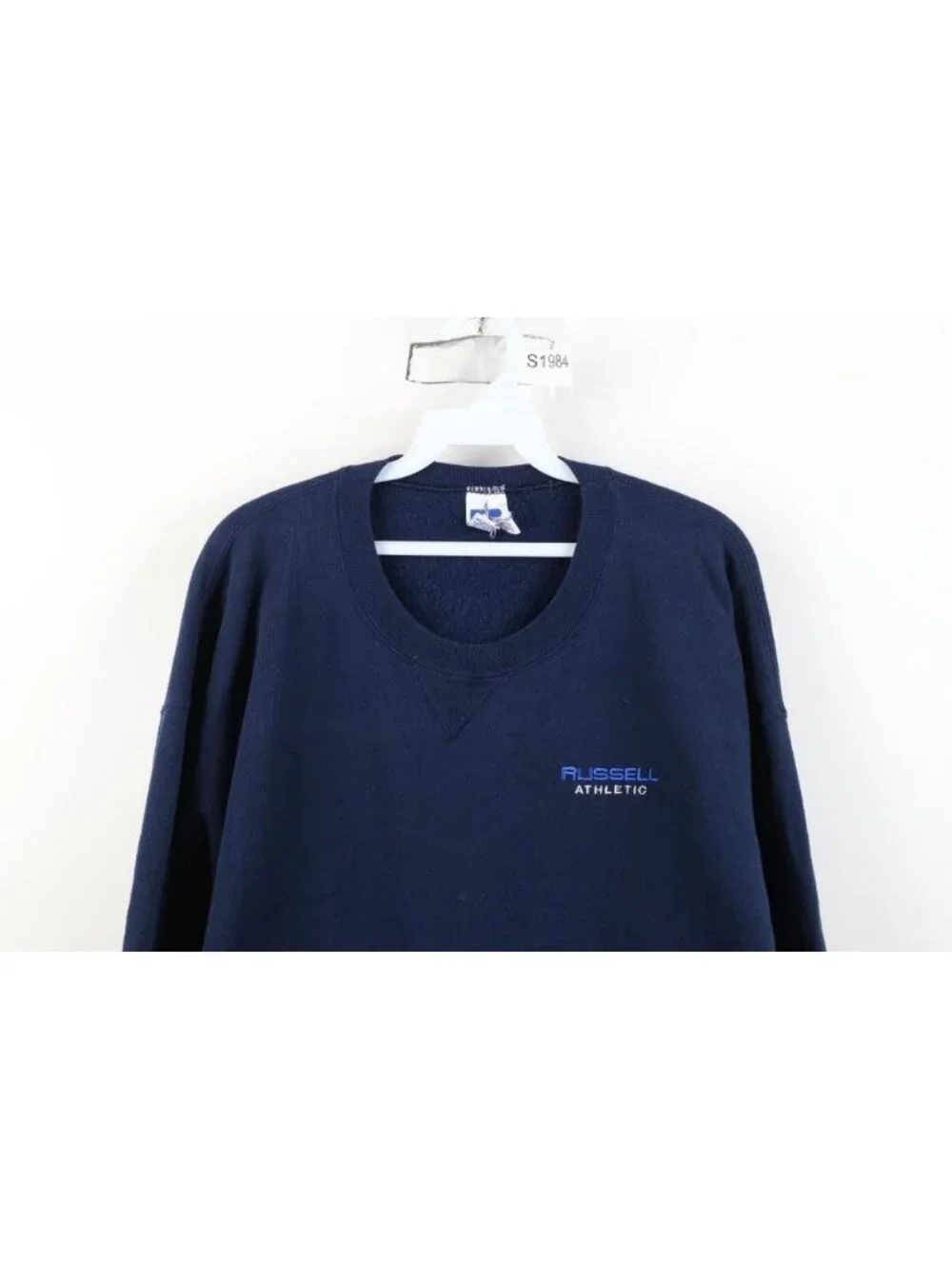 Vintage 90s Russell Athletic Mens XL Faded Spell Out Crewneck Sweatshirt Blue